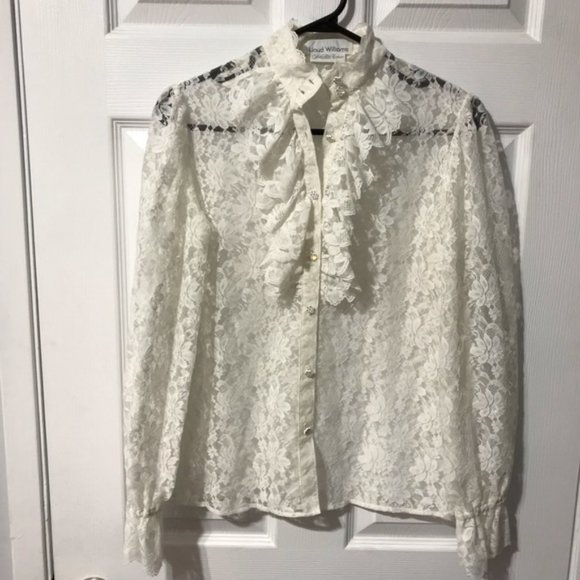 Vintage Lloyd Williams Ivory Lace Sheer Blouse - Picture 1 of 4